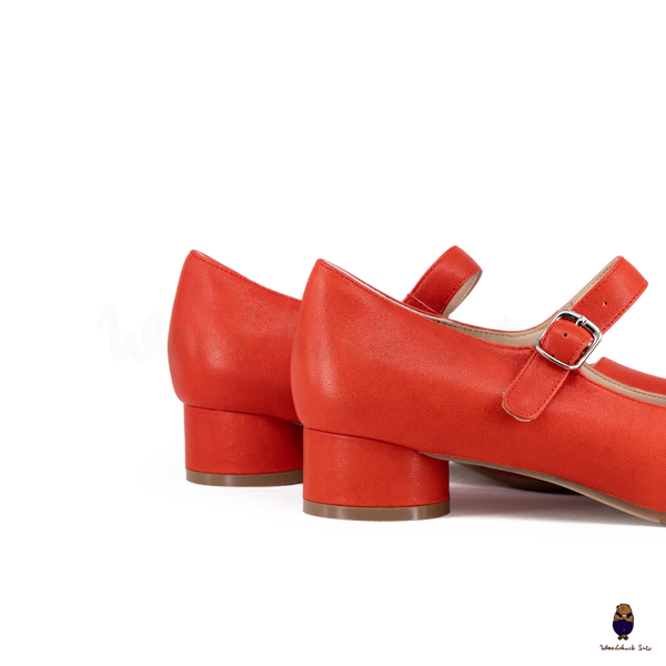 WoodChuckSato Scarpe Mary Jane da Uomo in Pelle di Pecora con Punta Divisa Rosso Brillante da Donna con Tacco di 3 cm e Cinturino Regolabile Taglie EU 35-41