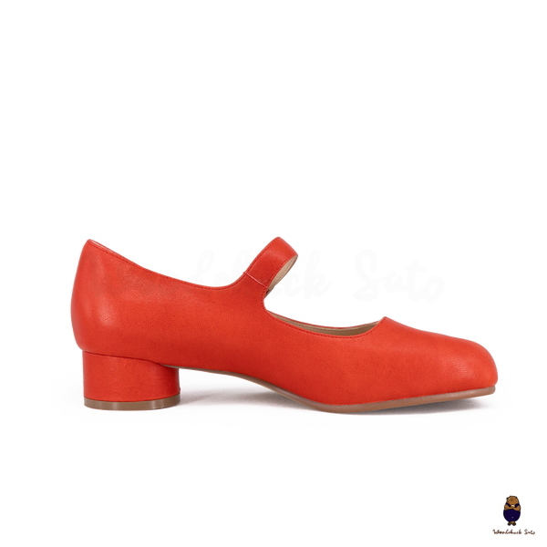 WoodChuckSato Scarpe Mary Jane da Uomo in Pelle di Pecora con Punta Divisa Rosso Brillante da Donna con Tacco di 3 cm e Cinturino Regolabile Taglie EU 35-41