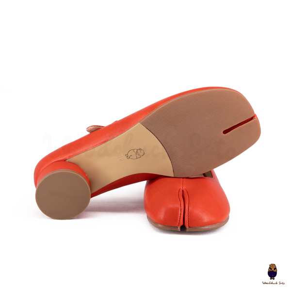 WoodChuckSato Scarpe Mary Jane da Uomo in Pelle di Pecora con Punta Divisa Rosso Brillante da Donna con Tacco di 3 cm e Cinturino Regolabile Taglie EU 35-41