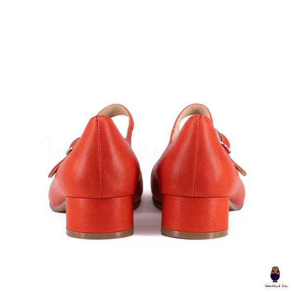 WoodChuckSato Scarpe Mary Jane da Uomo in Pelle di Pecora con Punta Divisa Rosso Brillante da Donna con Tacco di 3 cm e Cinturino Regolabile Taglie EU 35-41