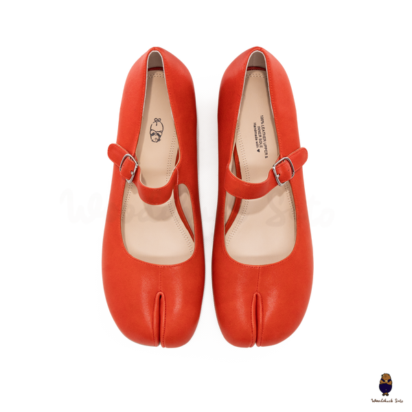 WoodChuckSato Scarpe Mary Jane da Uomo in Pelle di Pecora con Punta Divisa Rosso Brillante da Donna con Tacco di 3 cm e Cinturino Regolabile Taglie EU 35-41