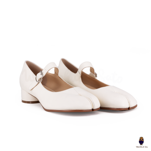 WoodChuckSato Scarpe Mary Jane da Uomo in Pelle di Pecora Tabi Bianche con Punta Divisa con Tacco di 3 cm e Cinturino Regolabile Taglie EU 35-41