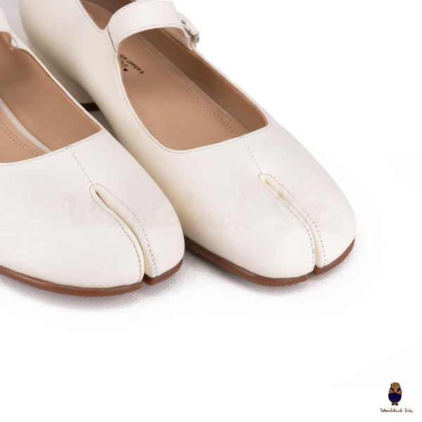 WoodChuckSato Scarpe Mary Jane da Uomo in Pelle di Pecora Tabi Bianche con Punta Divisa con Tacco di 3 cm e Cinturino Regolabile Taglie EU 35-41