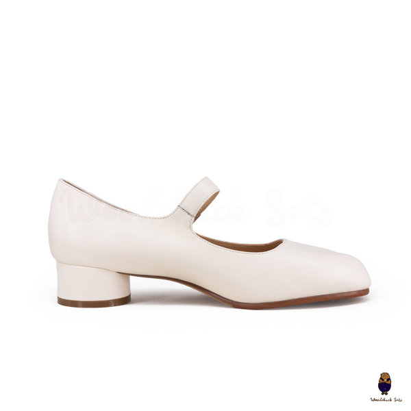 WoodChuckSato Scarpe Mary Jane da Uomo in Pelle di Pecora Tabi Bianche con Punta Divisa con Tacco di 3 cm e Cinturino Regolabile Taglie EU 35-41