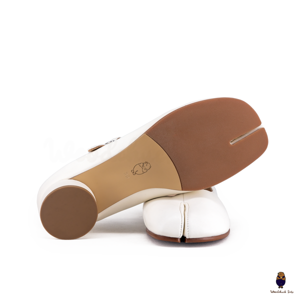 WoodChuckSato Women's Men's White Tabi Split-Toe Sheep Leather Mary Jane Shoes with 3cm Heel & Adjustable Strap Sizes EU 35-41