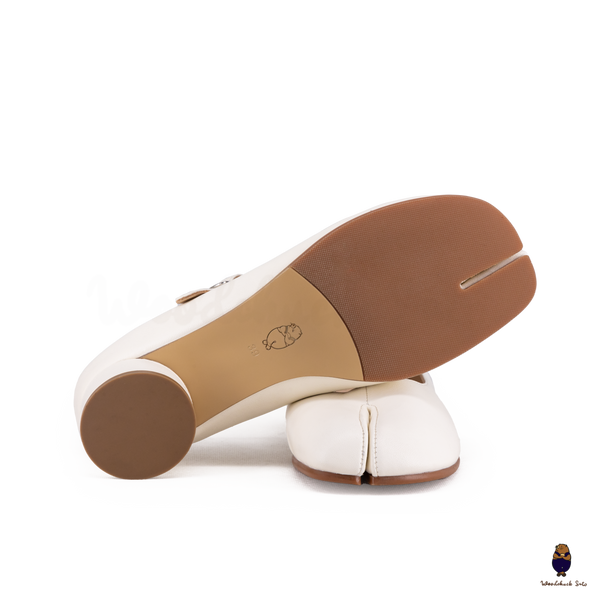 WoodChuckSato Scarpe Mary Jane da Uomo in Pelle di Pecora Tabi Bianche con Punta Divisa con Tacco di 3 cm e Cinturino Regolabile Taglie EU 35-41