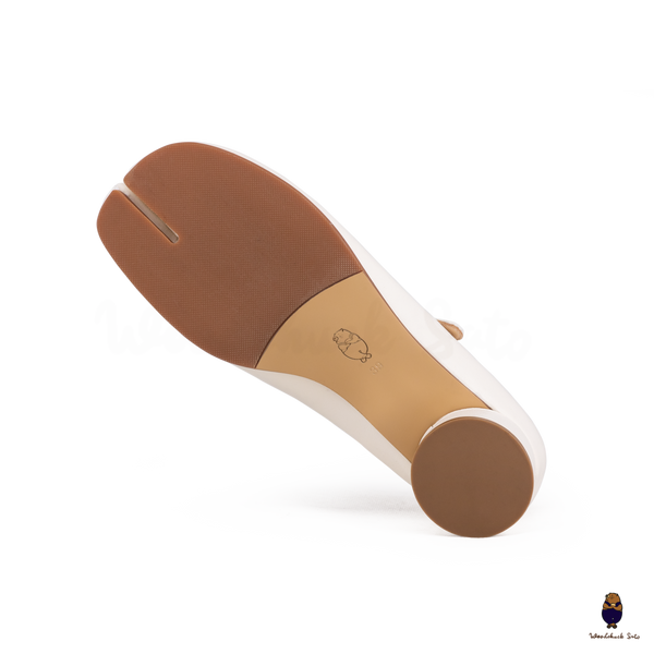 WoodChuckSato Scarpe Mary Jane da Uomo in Pelle di Pecora Tabi Bianche con Punta Divisa con Tacco di 3 cm e Cinturino Regolabile Taglie EU 35-41