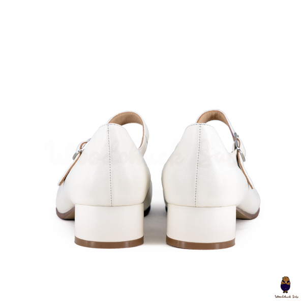 WoodChuckSato Women's Men's White Tabi Split-Toe Sheep Leather Mary Jane Shoes with 3cm Heel & Adjustable Strap Sizes EU 35-41