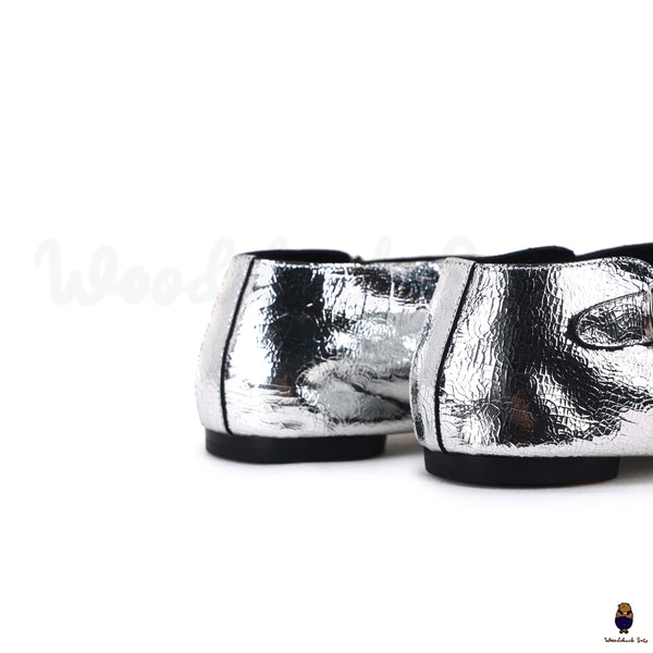 WoodChuckSato Zapatos Mary Jane de cuero de oveja con punta dividida Tabi plateado agrietado para hombre y mujer con correa con hebilla Tallas EU 35-44
