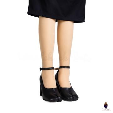 WoodChuckSato Black Tabi Split-Toe Leather Mary Jane Pumps with 8cm Heels & Ankle Strap Buckle Sizes EU 35-41