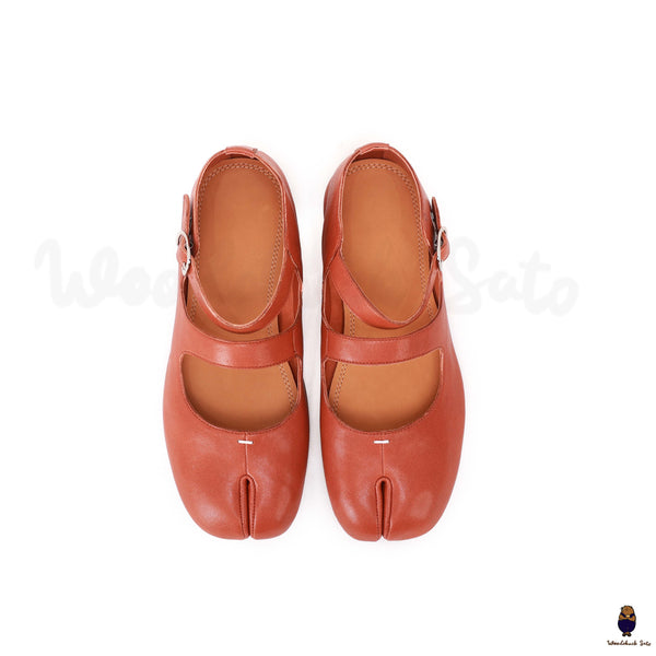 WoodChuckSato Scarpe Mary Jane da Uomo in Pelle di Pecora con Punta Divisa Rosso Mattone da Donna con Cinturino con Fibbia Taglie EU 35-44