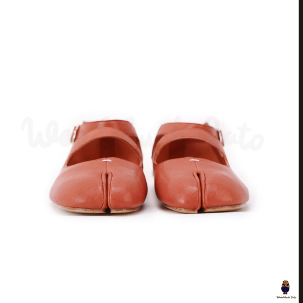 WoodChuckSato Scarpe Mary Jane da Uomo in Pelle di Pecora con Punta Divisa Rosso Mattone da Donna con Cinturino con Fibbia Taglie EU 35-44