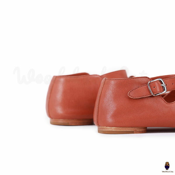 WoodChuckSato Scarpe Mary Jane da Uomo in Pelle di Pecora con Punta Divisa Rosso Mattone da Donna con Cinturino con Fibbia Taglie EU 35-44