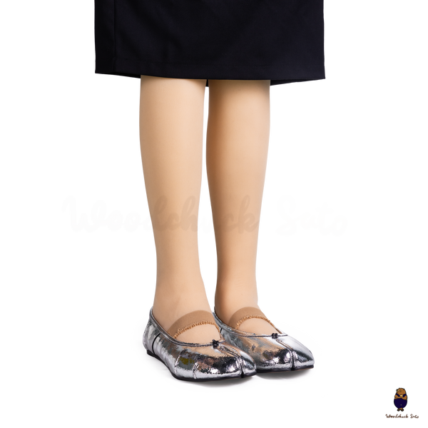 WoodChuckSato Ballerine da Uomo in Pelle Cracked Argento Tabi con Punta Divisa in Pelle "Invecchiata" con Fascia Elastica Taglie EU 35-45