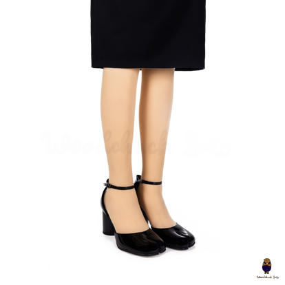 靴 Tabi Heels WoodChuckSato Black Tabi Split-Toe Leather Hollow Design