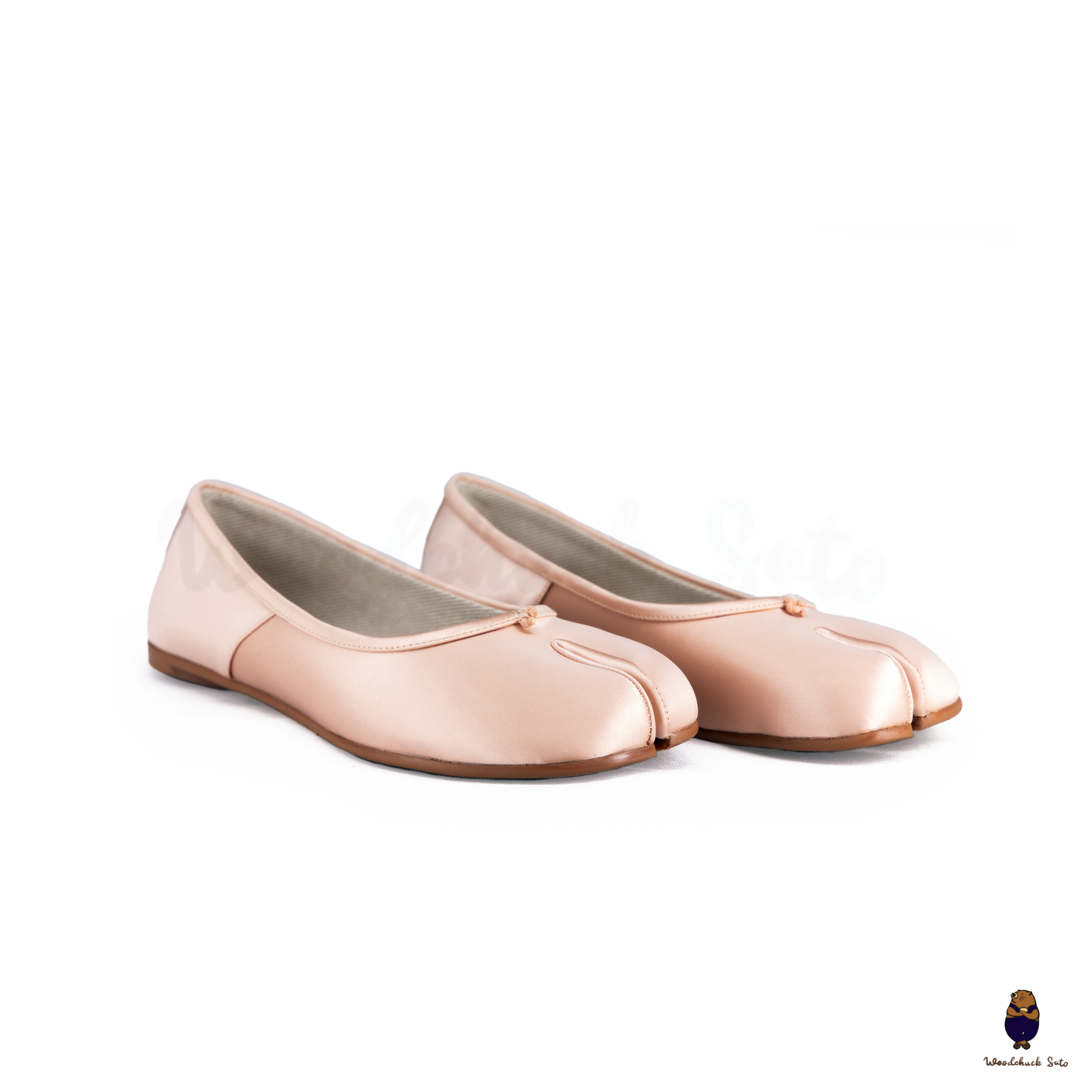 WoodChuckSato Women's Men's Light Pink Tabi Split-Toe Satin
