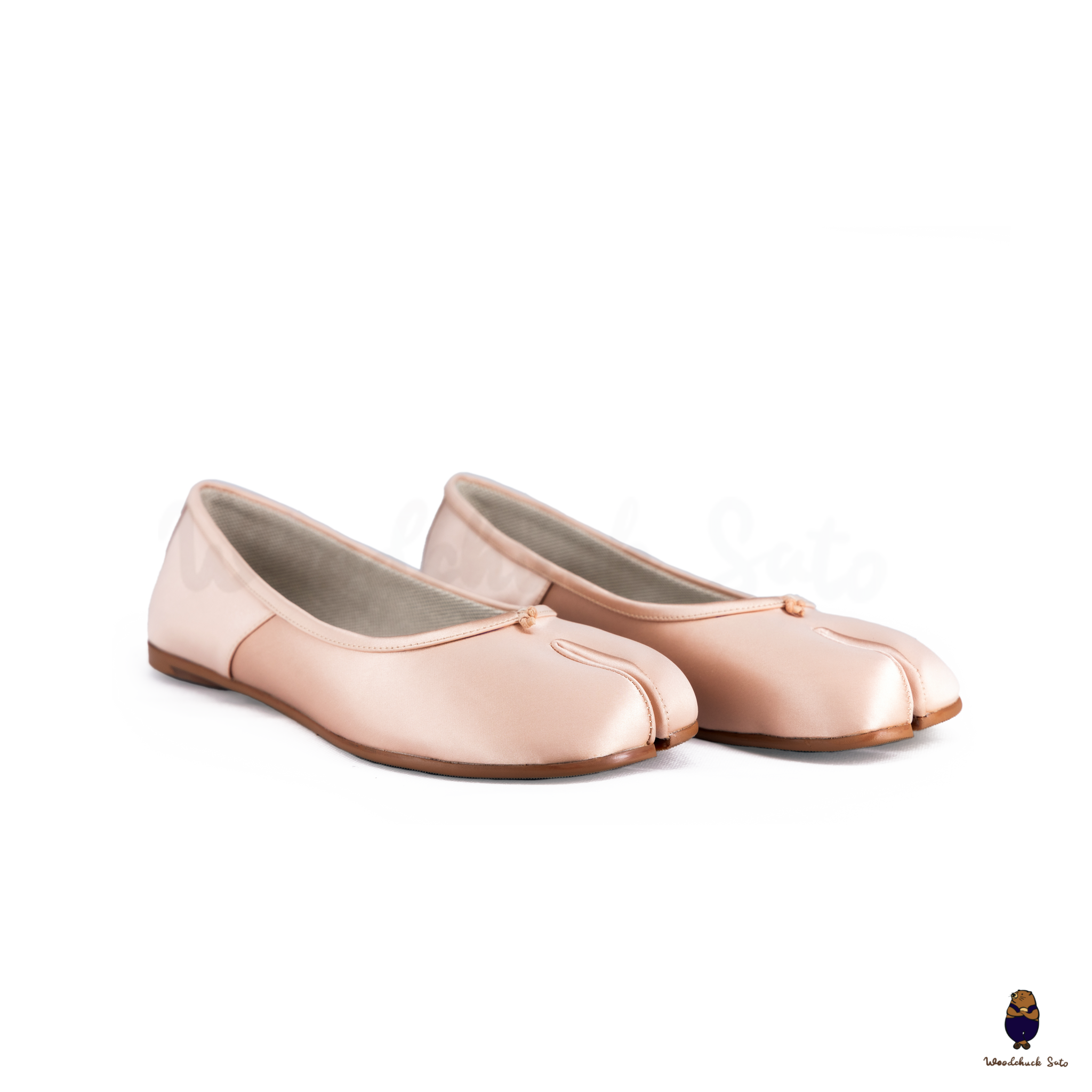WoodChuckSato Women's Men's Light Pink Tabi Split-Toe Satin Ballet Flats Sizes EU 35-45