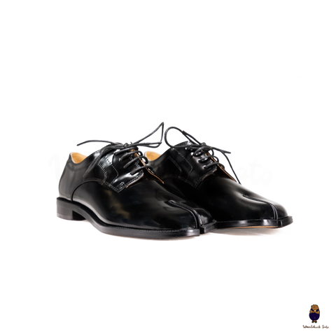 WoodChuckSato Women's Men's Vintage Black Tabi Split-Toe Cow Leather Lace-Up Flat Shoes Sizes EU 35-47