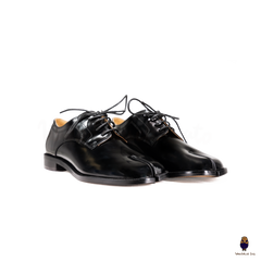 WoodchuckSato Black Edge-Beaded Cowhide Leather Tabi Lace-Up Derby