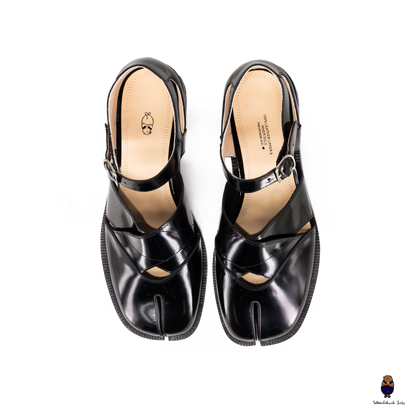 WoodchuckSato Black Cow Leather Tabi Sandals with Strap