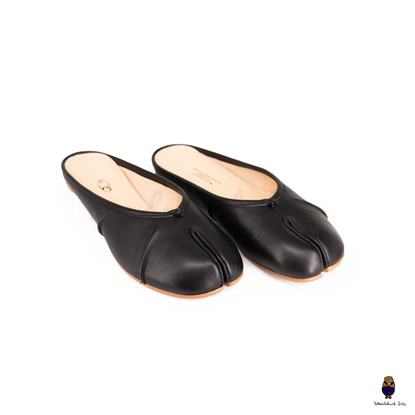 WoodChuckSato Women's Men's Black Tabi Split-Toe "Distressed" Leather Ballet Mule Shoes Sizes EU 35-45