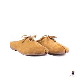Woodchuck Sato Chestnut Brown Suede Tabi Mules Split-Toe Flats with Bow