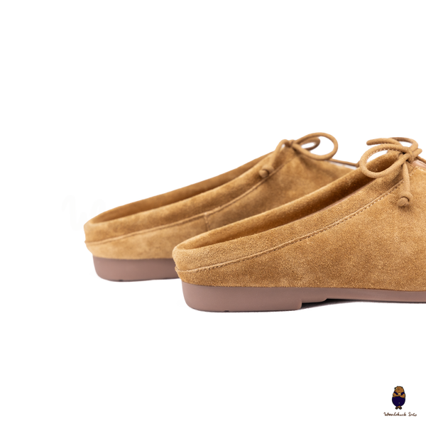 Woodchuck Sato Chestnut Brown Suede Tabi Mules Split-Toe Flats with Bow