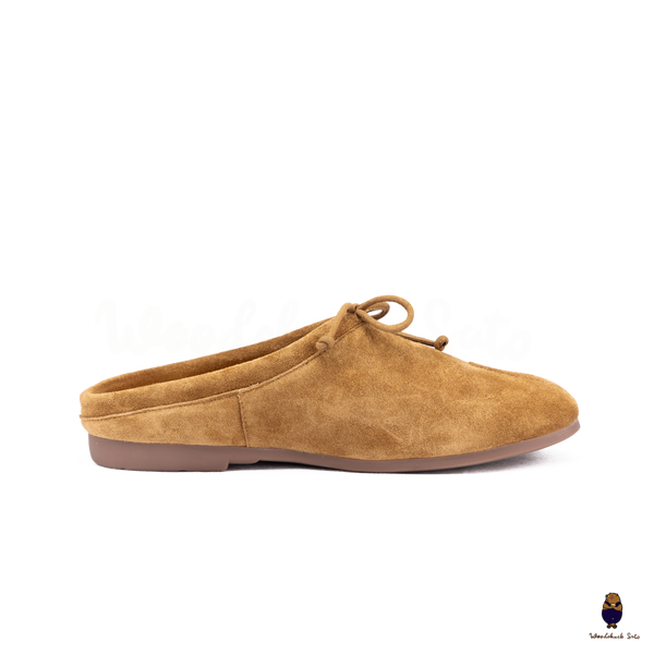 Woodchuck Sato Chestnut Brown Suede Tabi Mules Split-Toe Flats with Bow