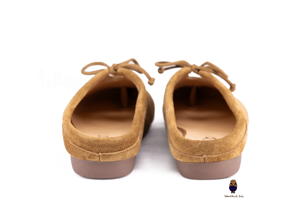Woodchuck Sato Chestnut Brown Suede Tabi Mules Split-Toe Flats with Bow