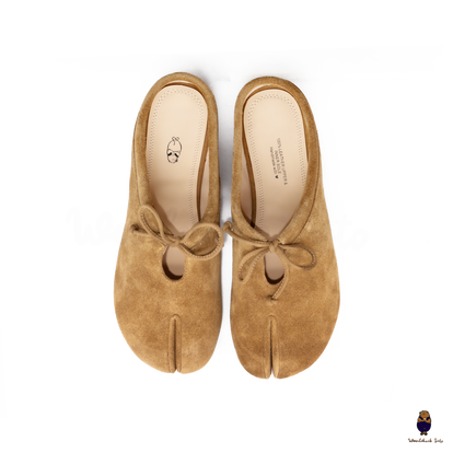 Woodchuck Sato Chestnut Brown Suede Tabi Mules Split-Toe Flats