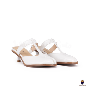 WoodChuckSato White Tabi Slingback Heels Cow Leather with T-Strap Design