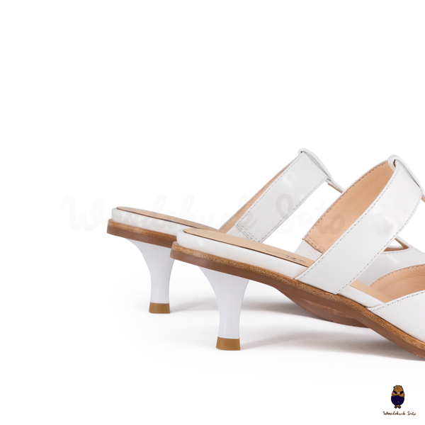 WoodChuckSato White Tabi Slingback Heels Cow Leather with T-Strap Design