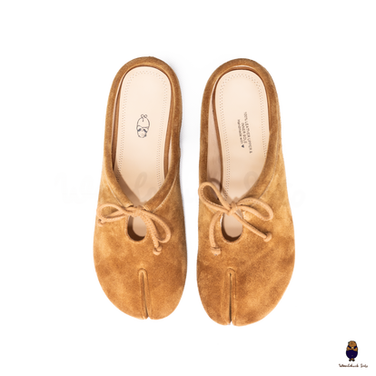 Woodchuck Sato Camel Brown Suede Tabi Mules Split-Toe Flats with