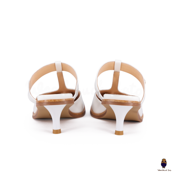 WoodChuckSato White Tabi Slingback Heels Cow Leather with T-Strap Design