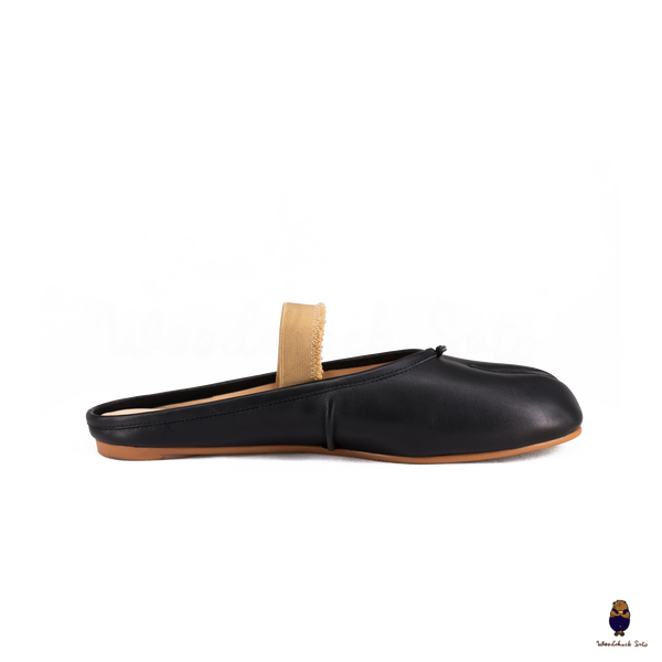 WoodChuckSato Women's Men's Black Tabi Split-Toe "Distressed" Leather Ballet Mule Shoes with Elastic Band Sizes EU 35-45