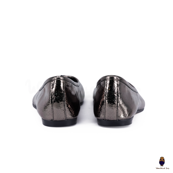 WoodChuckSato Cracked Metallic Black Sheep Leather Tabi Ballet Flats