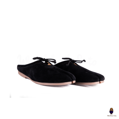 Woodchuck Sato Black Suede Tabi Mules Split-Toe Flats with