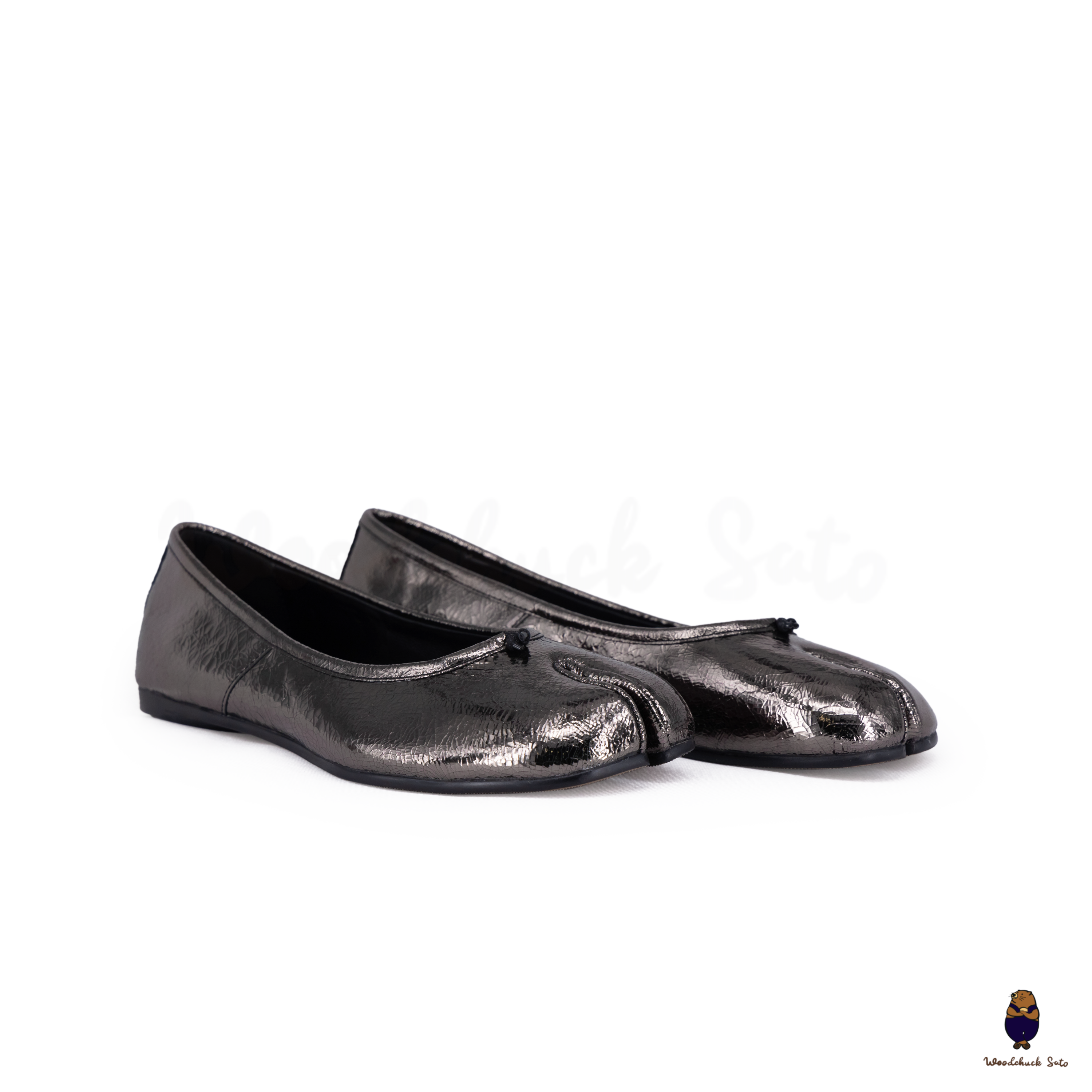 WoodchuckSato Japanese Cracked Metallic Black Leather Split-Toe