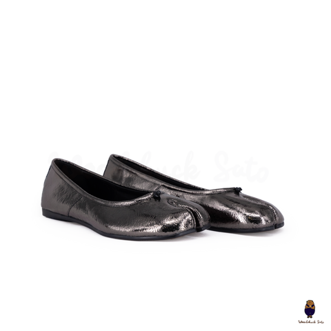 WoodChuckSato Women's Men's Metallic Grey Tabi Split-Toe Sheep Leather Ballet Flats Sizes EU 35-45