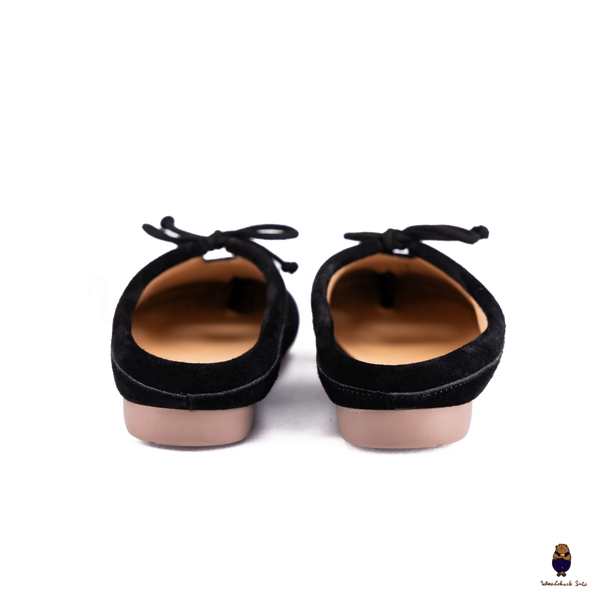Woodchuck Sato Black Suede Tabi Mules Split-Toe Flats with Bow