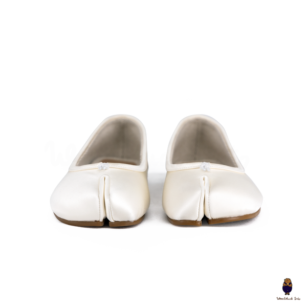 WoodChuckSato Women's Men's White Tabi Split-Toe Satin Ballet Flats