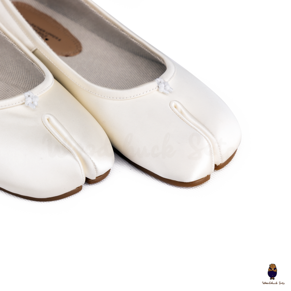 WoodChuckSato Women's Men's White Tabi Split-Toe Satin Ballet Flats