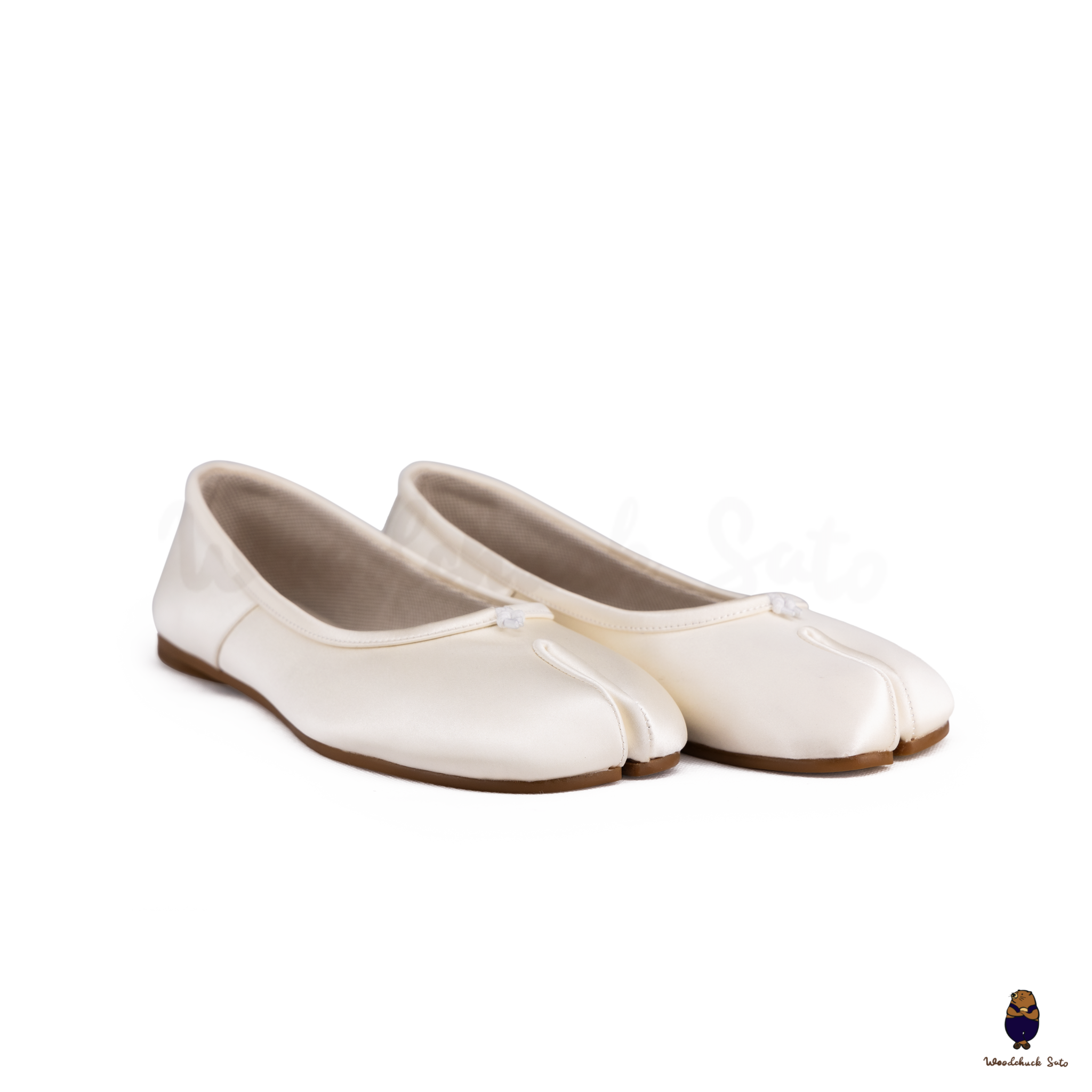 WoodChuckSato Women's Men's White Tabi Split-Toe Satin Ballet Flats Sizes EU 35-45