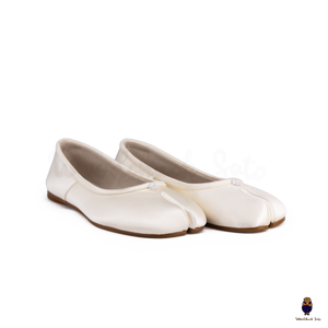 WoodChuckSato Women's Men's White Tabi Split-Toe Satin Ballet Flats Sizes EU 35-45