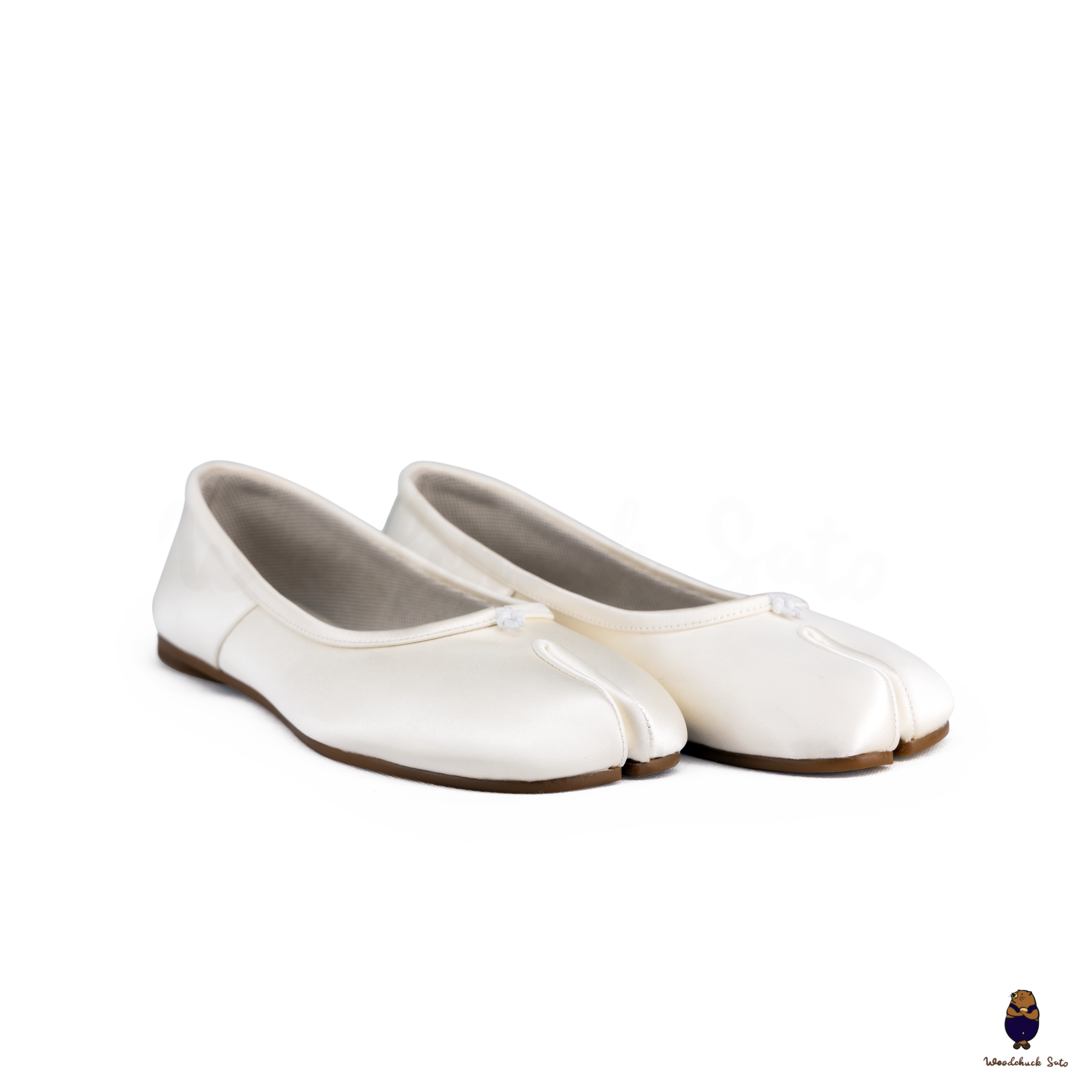 WoodchuckSato White Silk Fabric Tabi Ballet Flats – WoodChuckSato