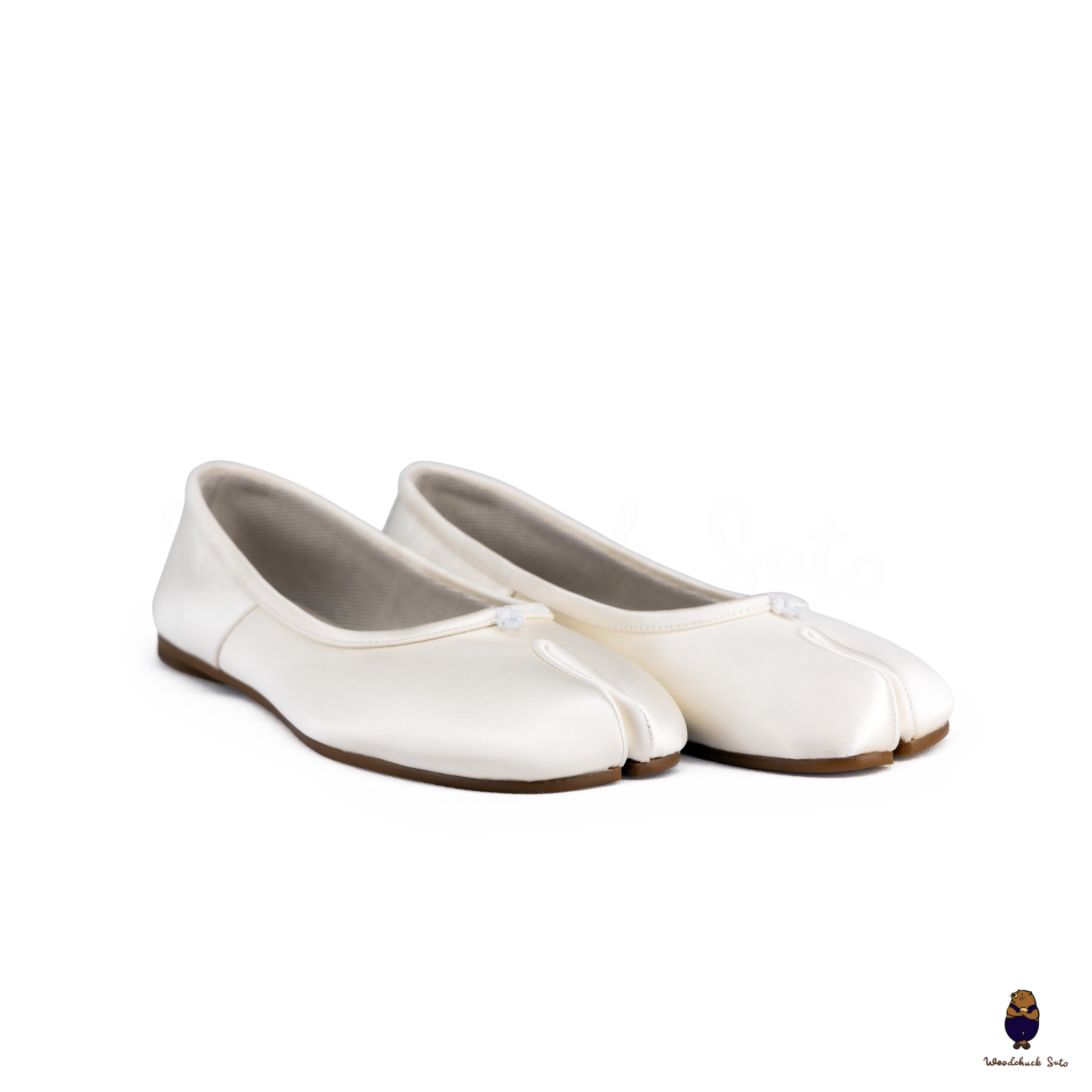 WoodChuckSato Women's Men's White Tabi Split-Toe Satin Ballet Flats