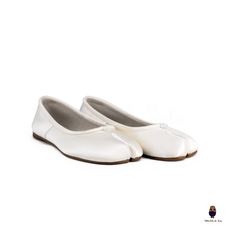 white dress flats Wedding Ballet Flats: Vegan Ivory Bridal Shoes with Satin Ribbons day ease WoodchuckSato White Silk Fabric Tabi