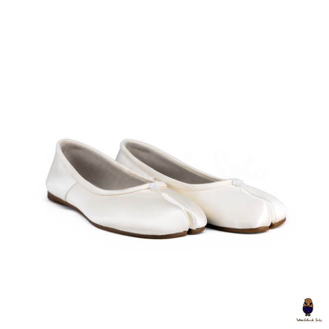 WoodChuckSato Women's Men's White Tabi Split-Toe Satin Ballet Flats