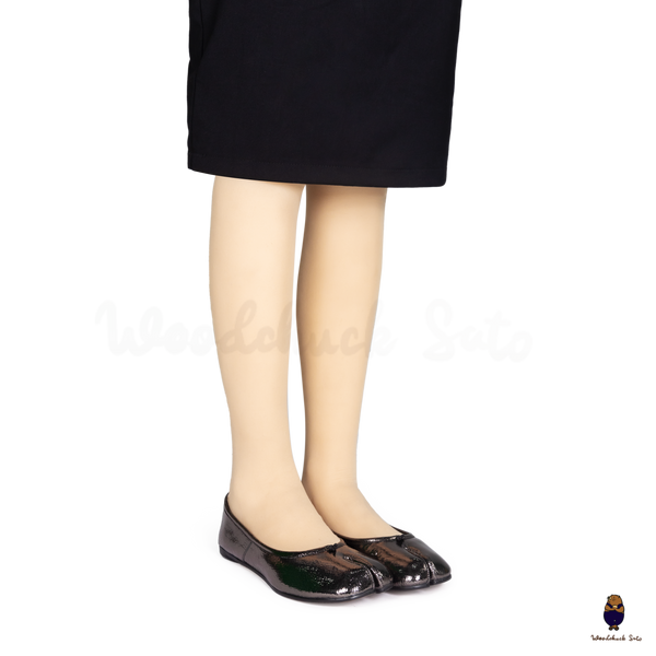 WoodChuckSato Cracked Metallic Black Sheep Leather Tabi Ballet Flats