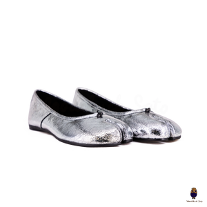 WoodChuckSato Women's Men's Cracked Silver Tabi Split-Toe Sheep Leather Ballet Flats Sizes EU 35-45